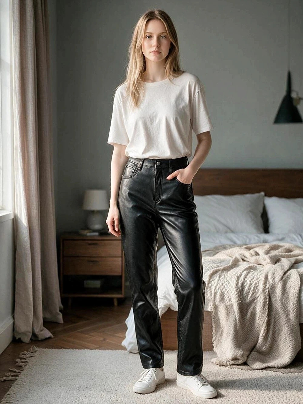 Abercrombie & Fitch Ultra High Rise 90s Straight Vegan Leather Pant Black Pants